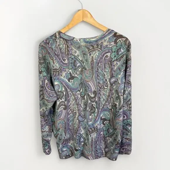 Talbots 100% Merino Wool Cardigan Sweater Women’s 2X Paisley Quiet Luxury Pretty - Picture 2 of 14